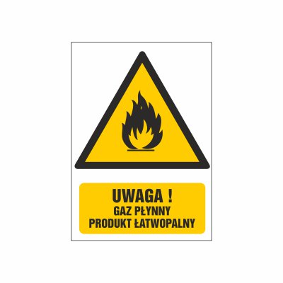 tabliczki znaki przeciwpożarowe PP-35 Uwaga! Gaz płynny produkt łatwopalny