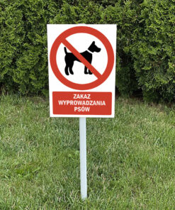 Zakaz wyprowadzania psów tabliczka na trawnik na słupku trzonku