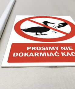 Prosimy nie dokarmiać kaczek tabliczka na trawnik na słupku