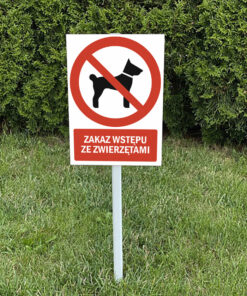 Zakaz wstępu ze zwierzętami tabliczka na trawnik na słupku trzonku