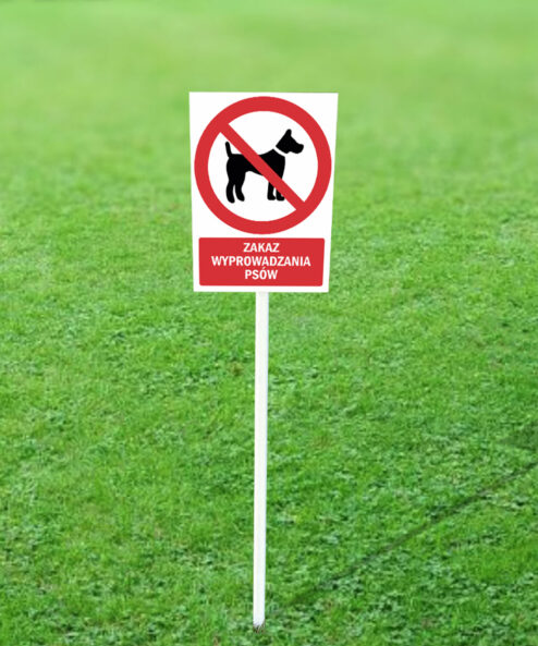 Tabliczka na słupku zakaz wyprowadzania psów